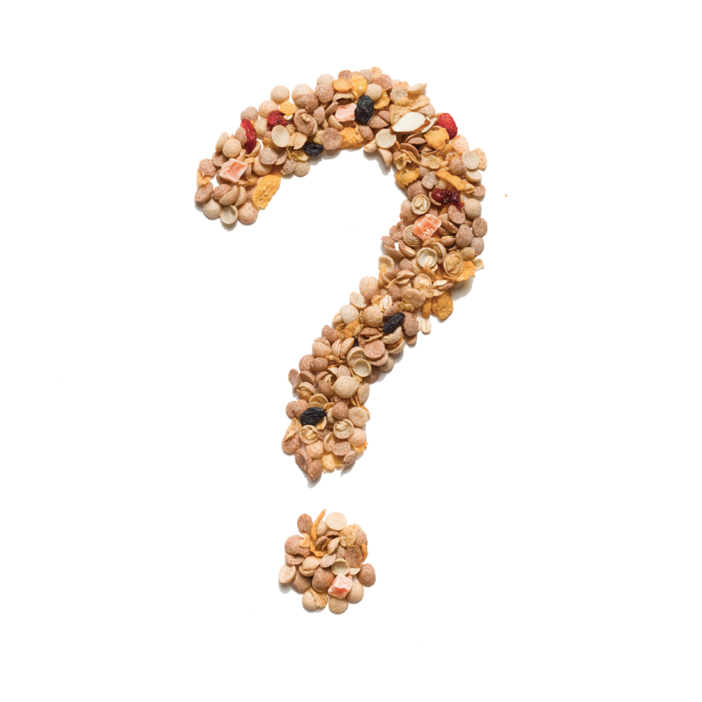 A question mark made out of Joyfull millets Cruncy Muesli